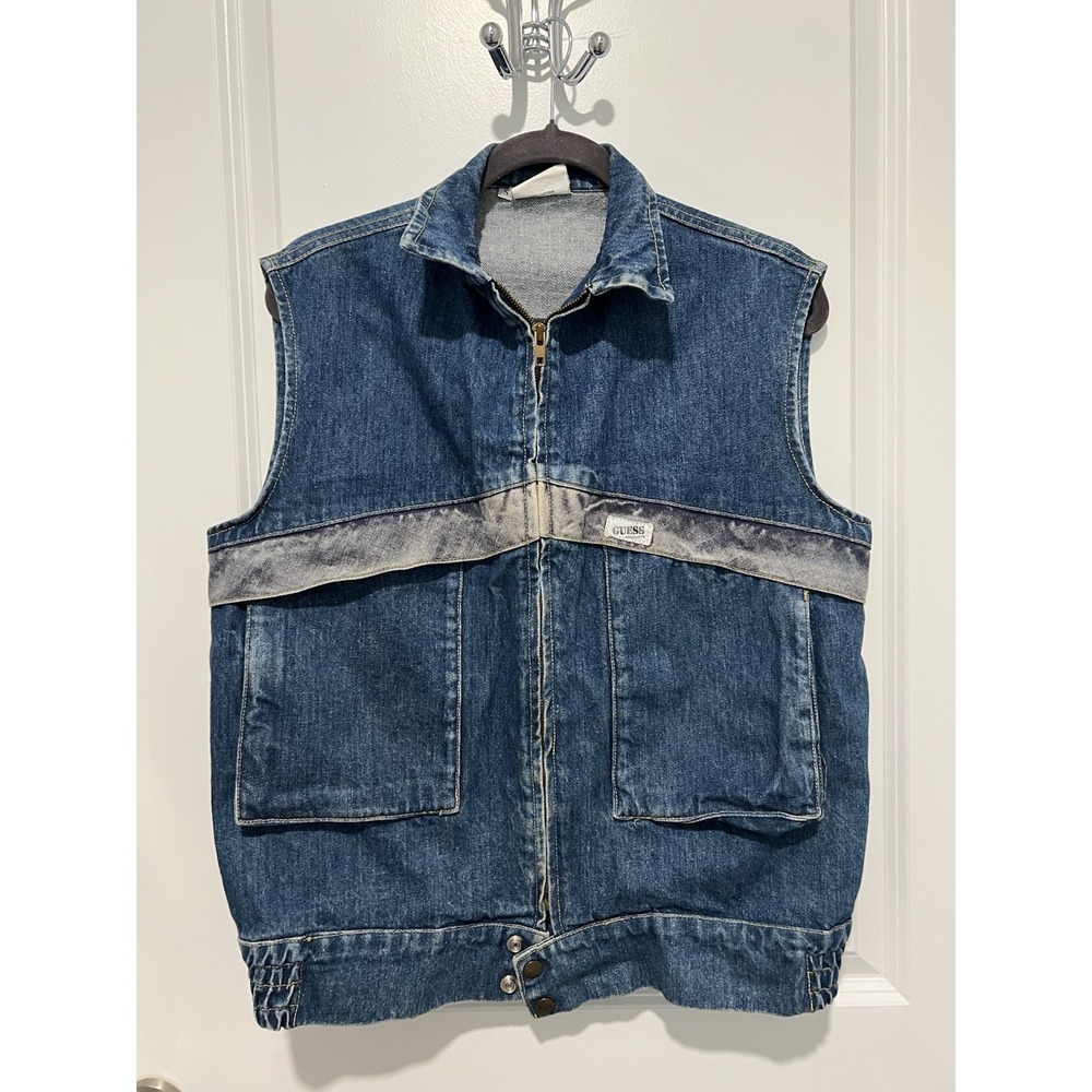 Vintage Guess 90's Denim Full Zip Mens Vest Size Small